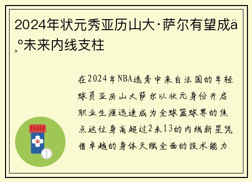 2024年状元秀亚历山大·萨尔有望成为未来内线支柱